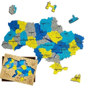 Фігурний дерев’яний пазл Карта України Жовто-Блакитна XL - колектив авторів - Ukrainian Puzzles