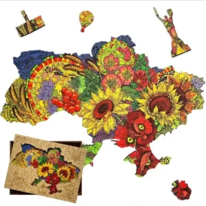 Фігурний дерев’яний пазл Карта України Квітуча XL - колектив авторів - Ukrainian Puzzles